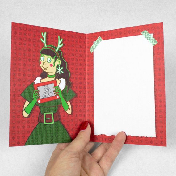 570x570 Etch A Sketch Folded Christmas Holiday Card With Interior Elf Etsy - Elf Etch A Sketch