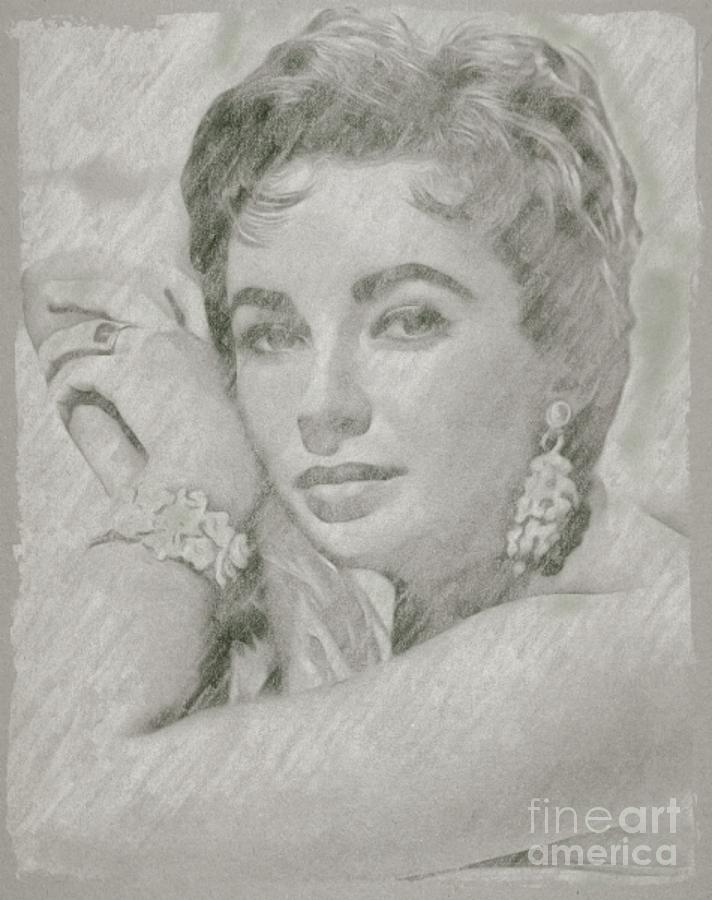 712x900 Elizabeth Taylor Hollywood Actress Drawing By Frank Falcon - Elizabeth Taylor Sketch