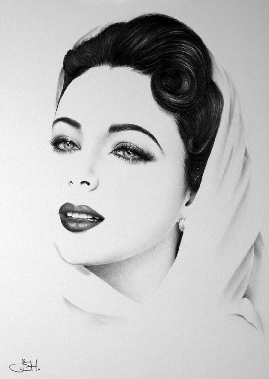 550x775 Elizabeth Taylor Minimalism Pencil Drawing Fine By Ileanahunter - Elizabeth Taylor Sketch