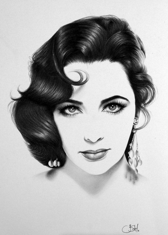 550x769 Elizabeth Taylor Portrait Minimalism Pencil Drawing Fine Art - Elizabeth Taylor Sketch