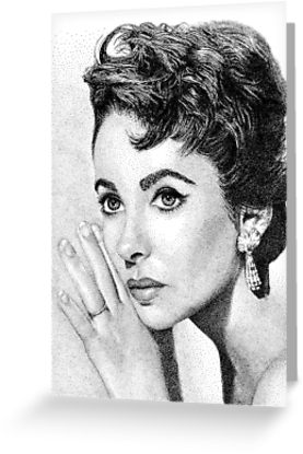 277x415 Elizabeth Taylor Stippling Portrait Greeting Cards By Joanna - Elizabeth Taylor Sketch