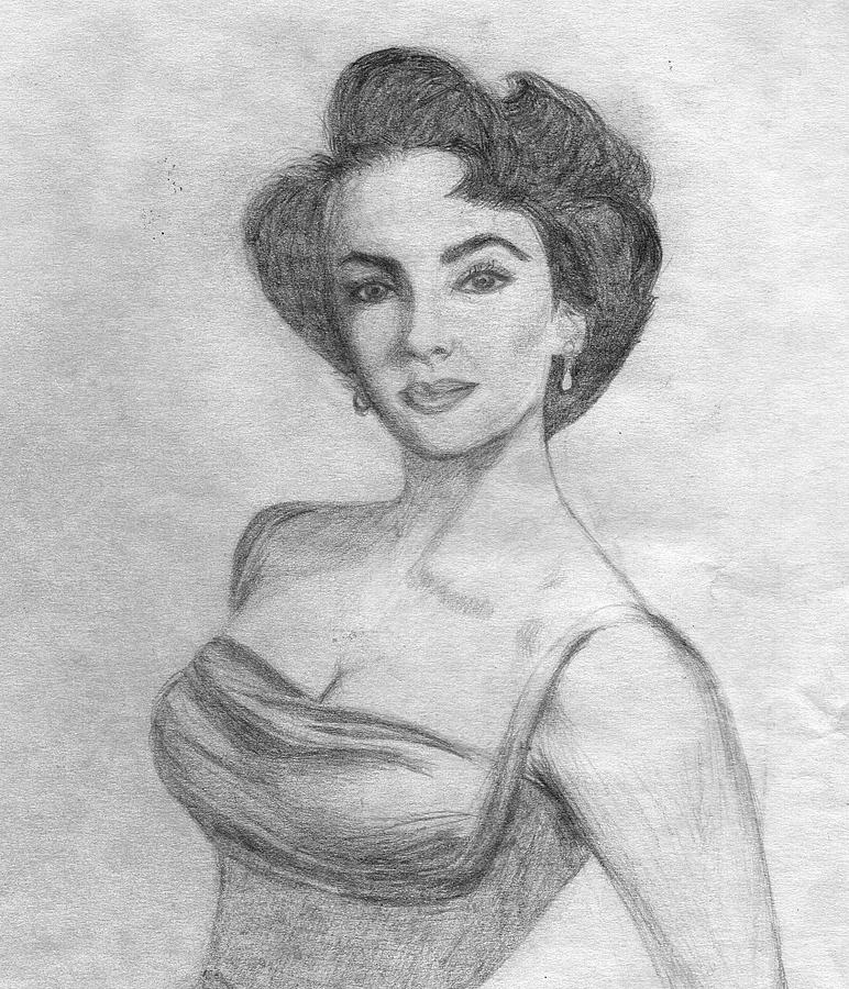 772x900 Young Elizabeth Taylor Drawing By Julie Joseph - Elizabeth Taylor Sketch