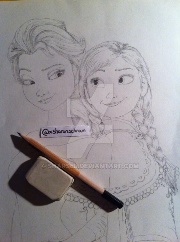 600x805 Frozen - Elsa And Anna Sketch