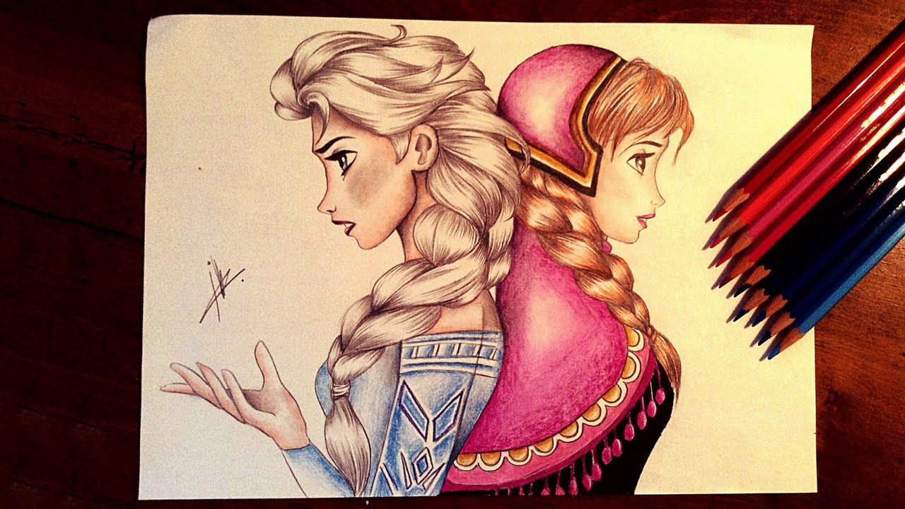 1280x720 Frozen Drawing Elsa And Anna - Elsa Anna Sketch
