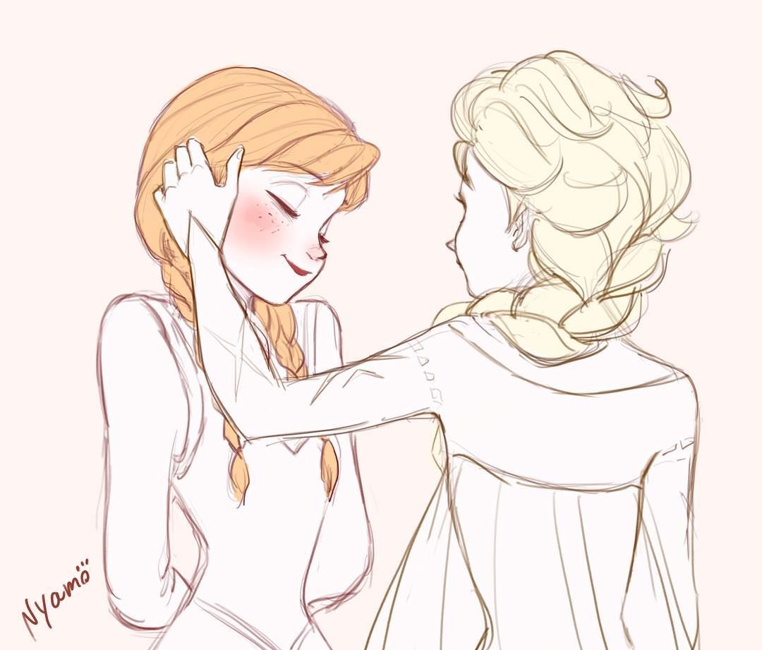 1080x921 Frozen - Elsa Anna Sketch