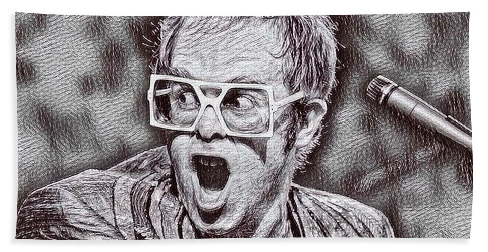 967x500 Young Elton John Drawing Beach Towel For Sale By Pd - Elton John Sketch