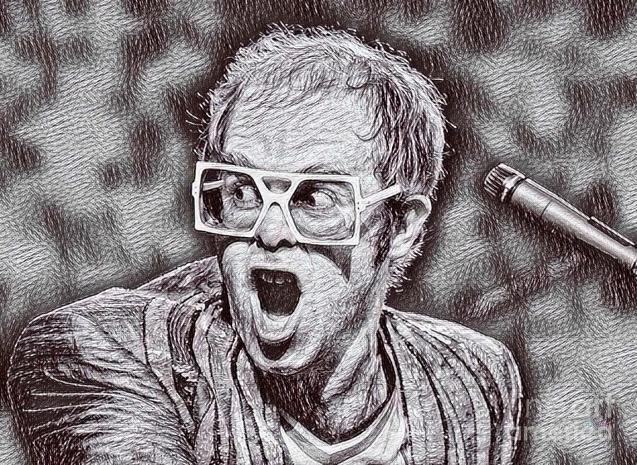 900x657 Young Elton John Drawing Photograph By Pd - Elton John Sketch