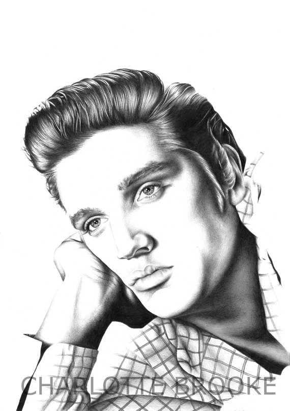570x807 Elvis Presley Pencil Portrait Drawing Print Etsy - Elvis Presley Sketch