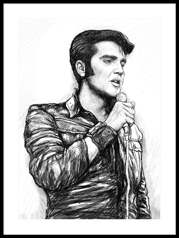 600x798 Elvis Presley Art Drawing Sketch Portrait Framed Print By Kim Wang - Elvis Presley Sketch