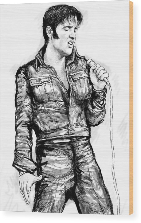 459x726 Elvis Presley Art Drawing Sketch Portrait Wood Print By Kim Wang - Elvis Sketch