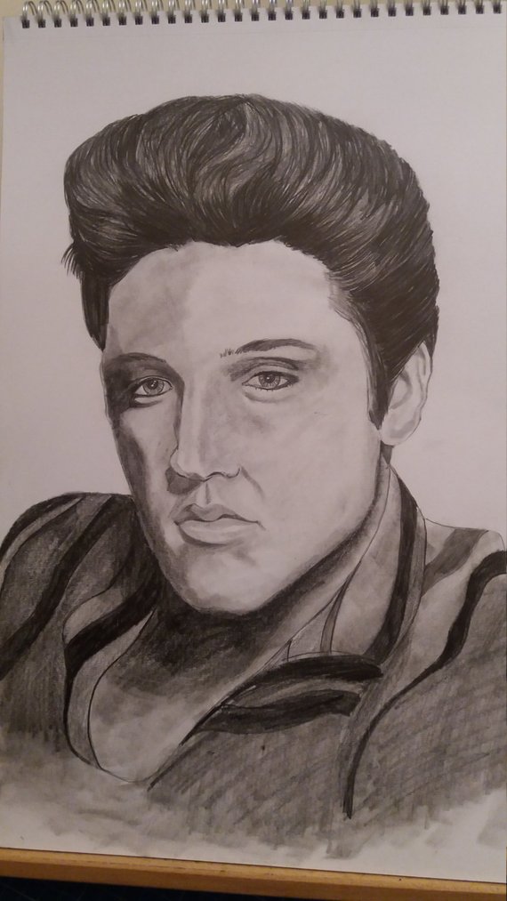 570x1013 Hand Drawn Pencil Sketch Of Elvis Presley Etsy - Elvis Sketch