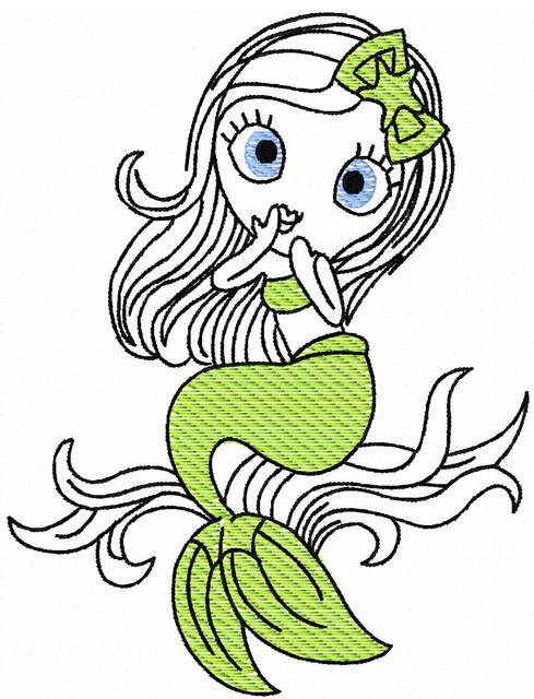 489x640 Swirly Mermaid 2 Sketch Embroidery Design - Embroidery Designs Sketch