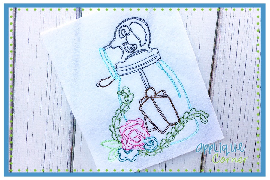 900x600 Applique Corner Butter Churn Sketch Embroidery Design - Embroidery Designs Sketch