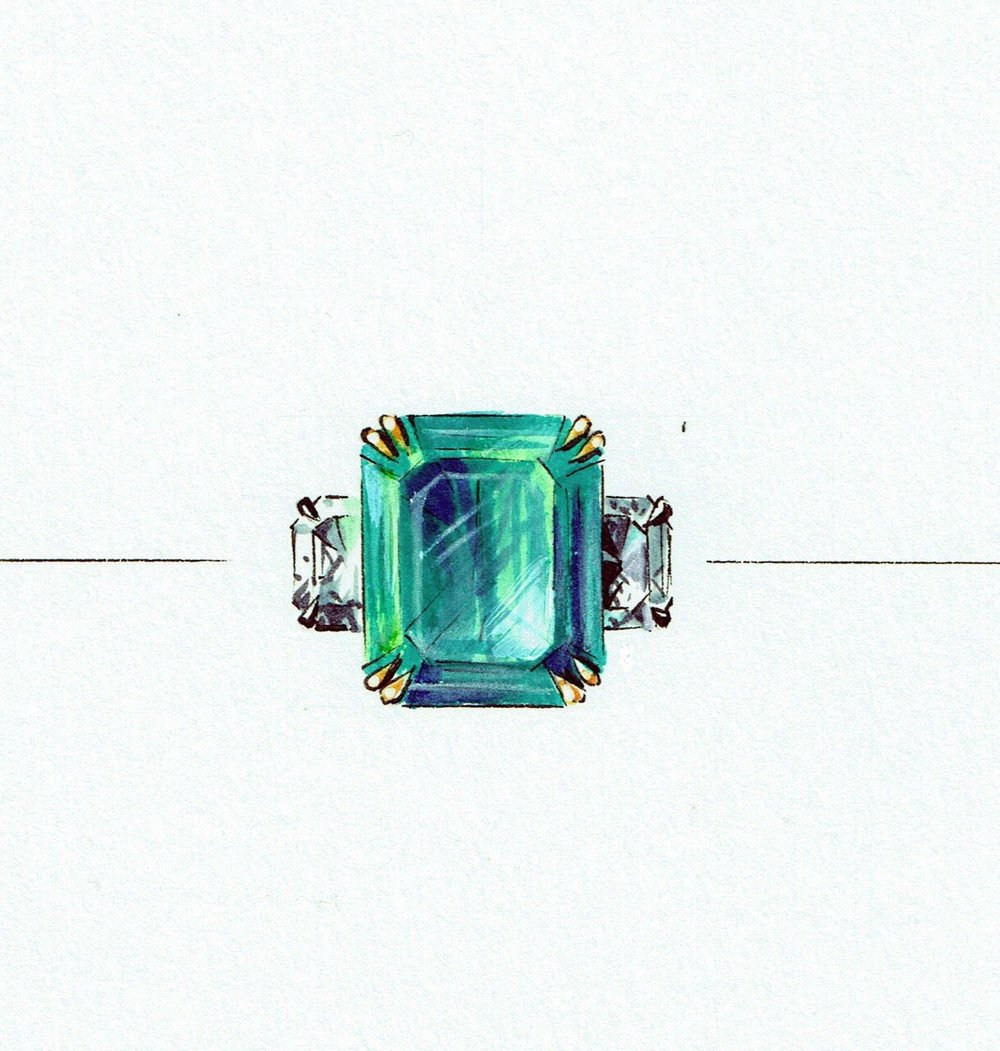 1000x1051 Custom Made Ring With 22 Carat Green Colombian Emerald Atelier - Emerald Sketch