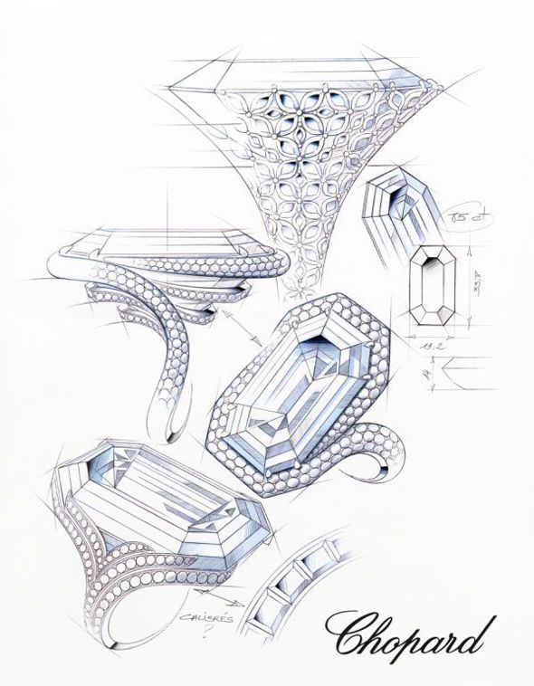 590x758 Diamond Ring Renderings Emerald Cut Diamond 85ct Ring Sketches - Emerald Sketch