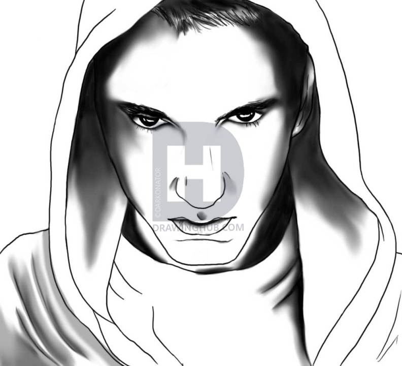 792x720 How To Draw Eminem, Marshall Mathers, Step By Step, Drawing Guide - Eminem Sketch