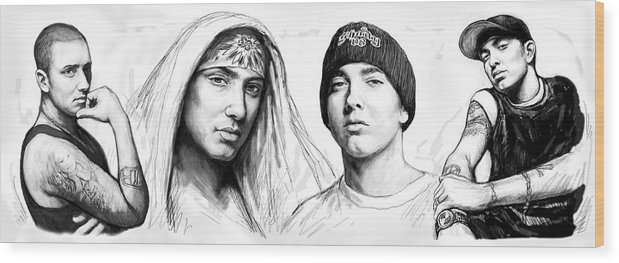 619x263 Eminem Art Drawing Sketch Poster Wood Print By Kim Wang - Eminem Sketch