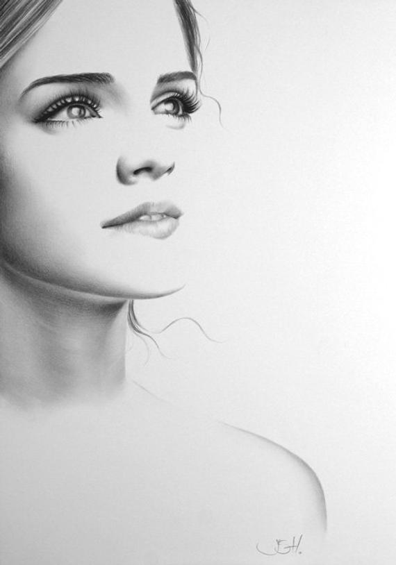 570x814 Emma Watson Pencil Drawing Fine Art Portrait Print Hand Signed Etsy - Emma Watson Sketch