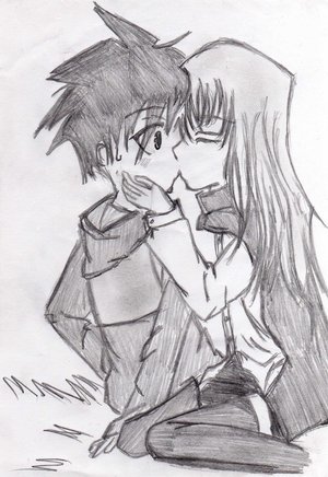 300x436 Drawn Kissing Emo - Emo Anime Sketch