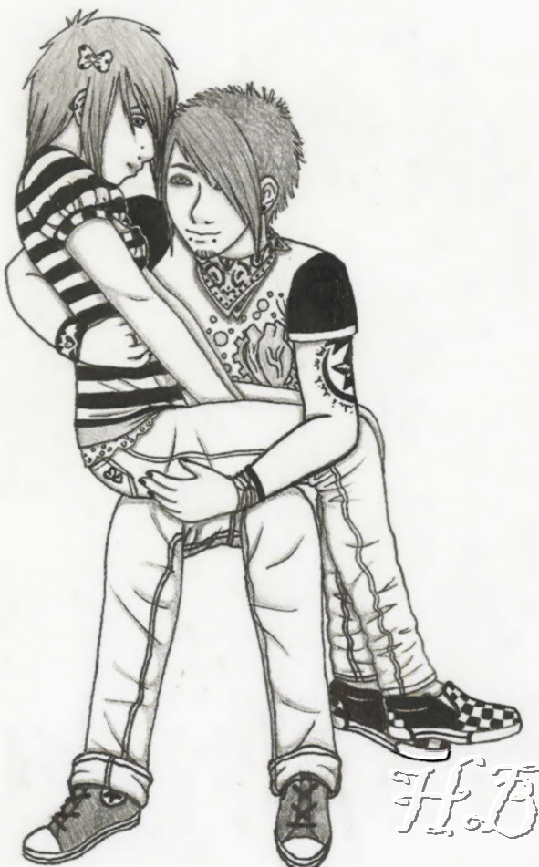 Collection Of Cute Emo Couple Drawing High Quality, Free - Emo Couple Sketc...