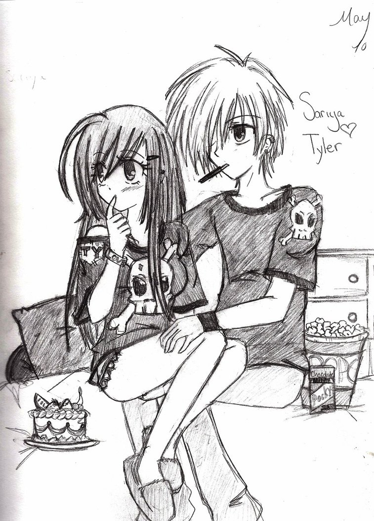 757x1055 Cute Emo Couple Drawings - Emo Couple Sketch