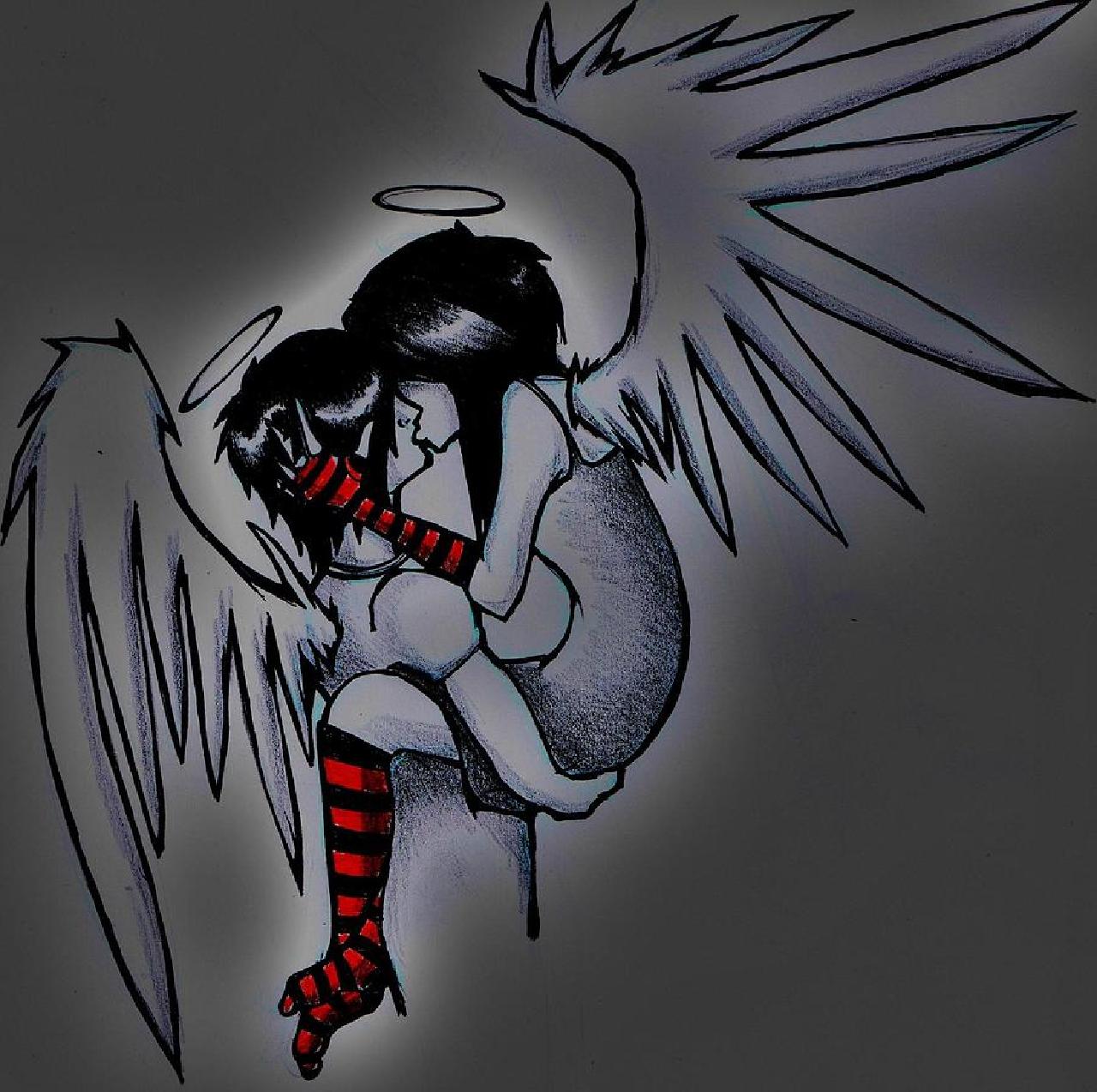 1280x1274 Drawn Emo Couple Hugging - Emo Couple Sketch