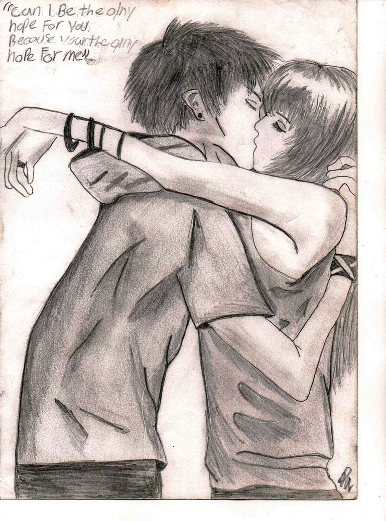 769x1039 Simple Couple Drawing Simple Anime Couples Drawing - Emo Couple Sketch