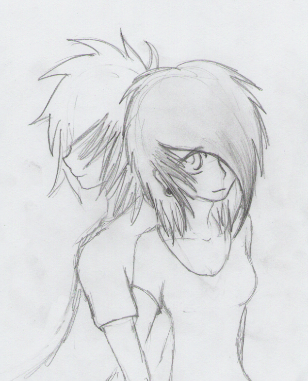 635x785 Anime Love Drawings In Pencil - Emo Couple Sketch