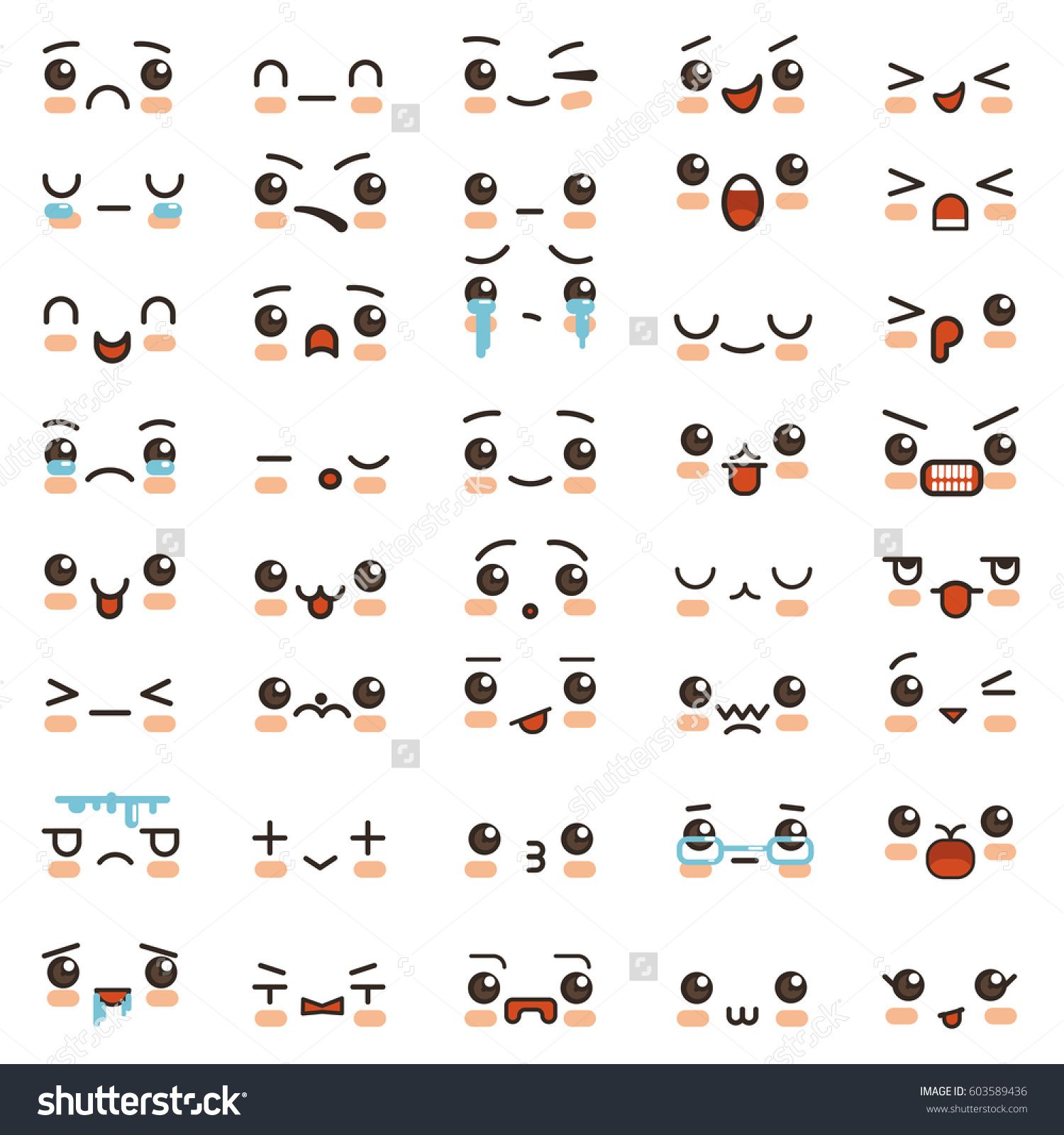 1500x1600 Kawaii Cute Smile Emoticons And Japanese Anime Emoji Faces - Emoticon Sketch