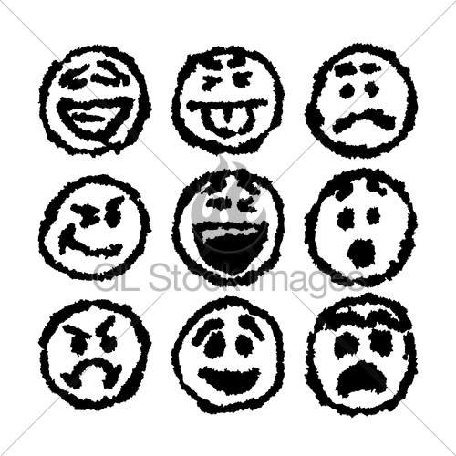 500x500 Set Of Emoji Or Emoticon Icons With Grungy Sketch Drawing... Gl - Emoticon Sketch