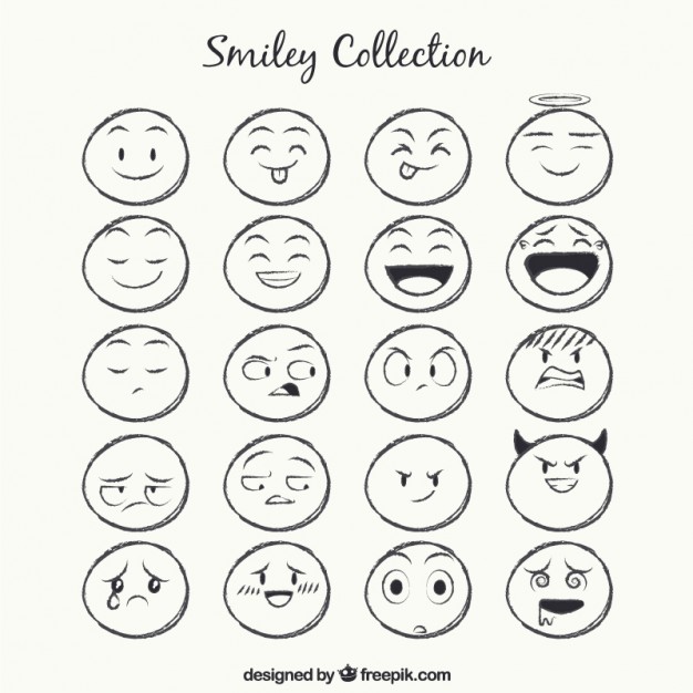 626x626 Sketches Smiley Collection Vector Free Download - Emoticon Sketch