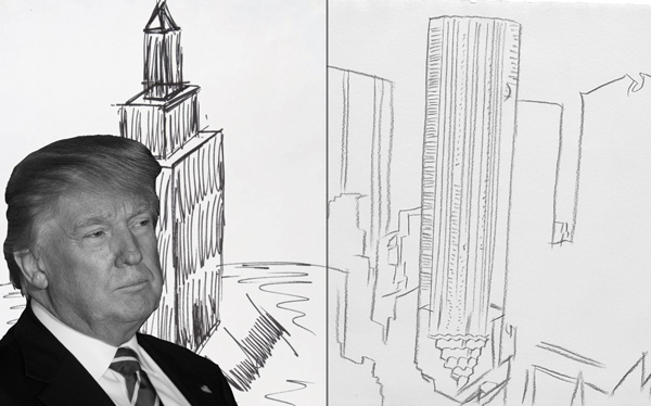 600x374 Trump Empire State Building Elie Hirschfeld - Empire Sketch