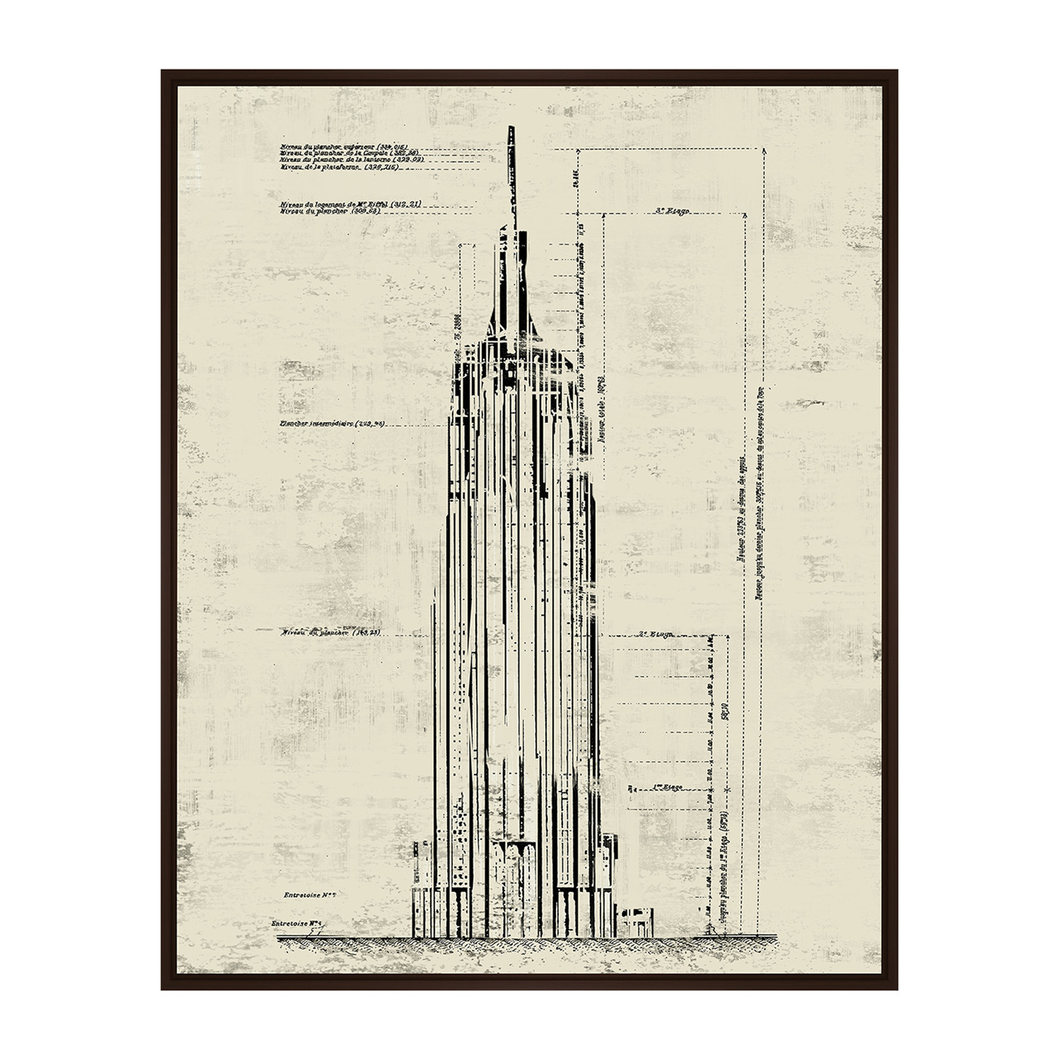 1500x1500 Empire State Building Architectural Drawing Sepia (17.75w X - Empire State Building Sketch
