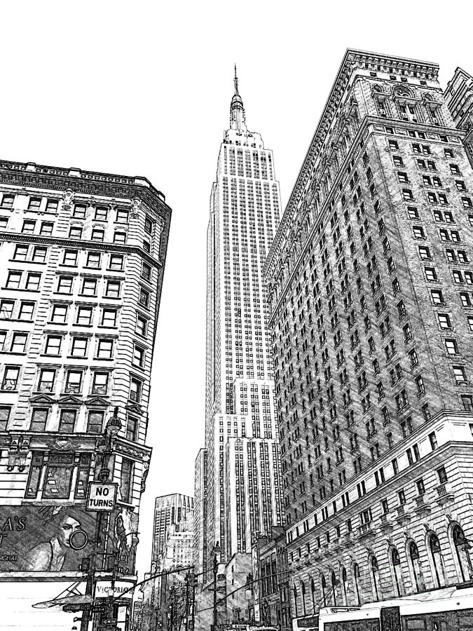 675x900 Empire State Building Bw Digital Art By Cac Graphics - Empire State Sketch