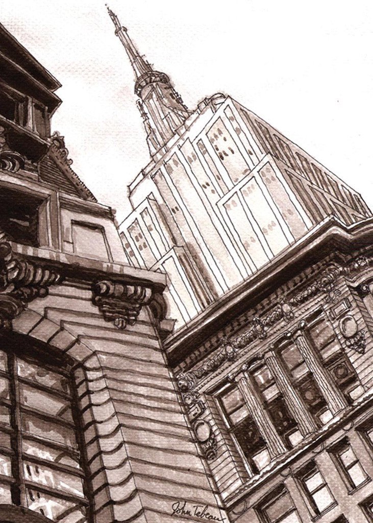 731x1024 Empire State Building Art Print Signed By Artist John Tebeau - Empire State Sketch