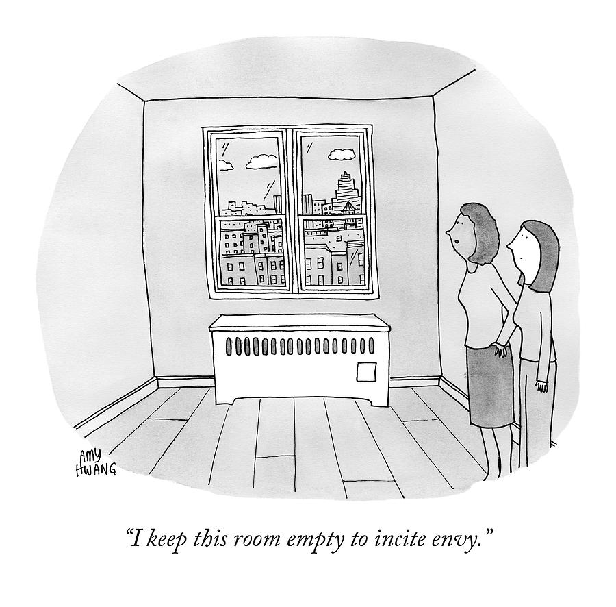 900x886 A Woman Shows Another Woman An Empty Room Drawing By Amy Hwang - Empty Room Sketch