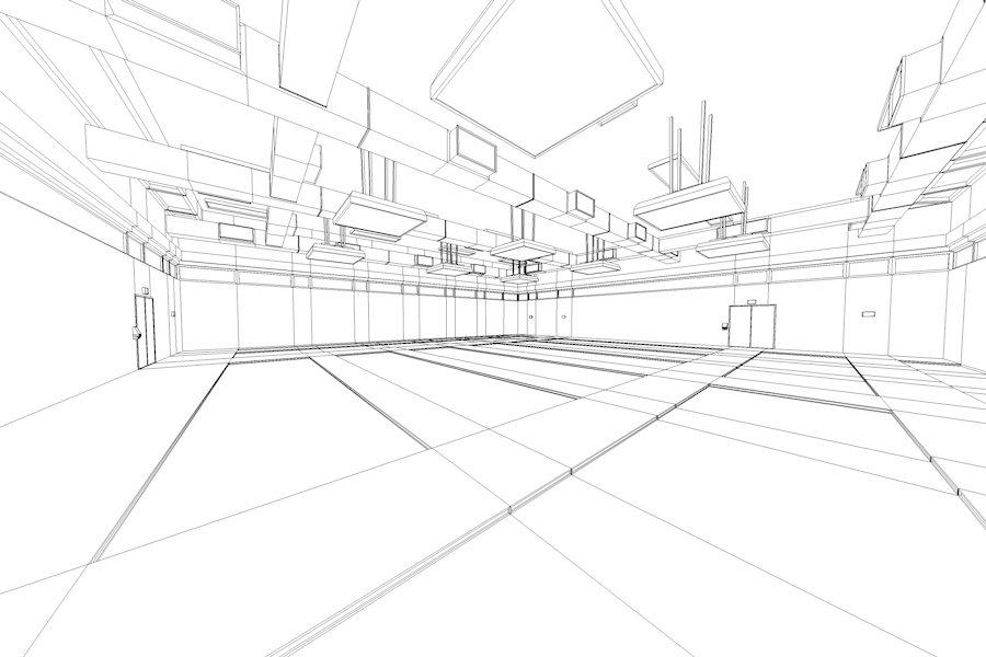 900x600 Empty Data Center Room Low Poly 3d Model - Empty Room Sketch