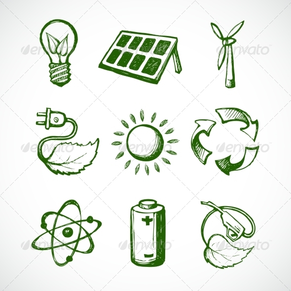 590x590 Green Energy Sketch Icons By Macrovector Graphicriver - Energy Sketch