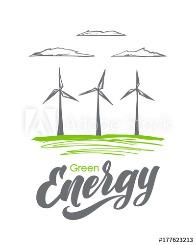 400x500 Vector Illustration Hand Drawn Wind Mill With Handwritten - Energy Sketch