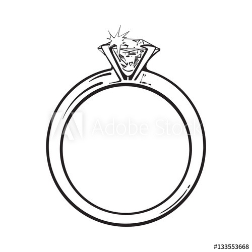 500x500 Golden Engagement Ring With A Big Shining Diamond, Sketch Style - Engagement Sketch