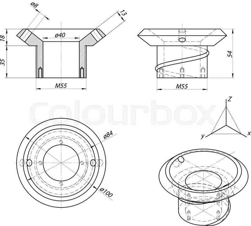 800x720 Sketch Of Bushing. Engineering Drawing With Lines And Numbers - Engineering Sketch
