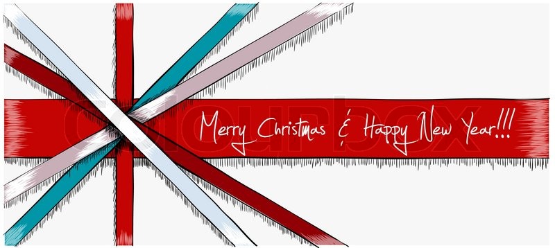 800x358 Greeting Christmas Card Drawn In Sketch Style. Four Stripes Of Red - England Flag Sketch