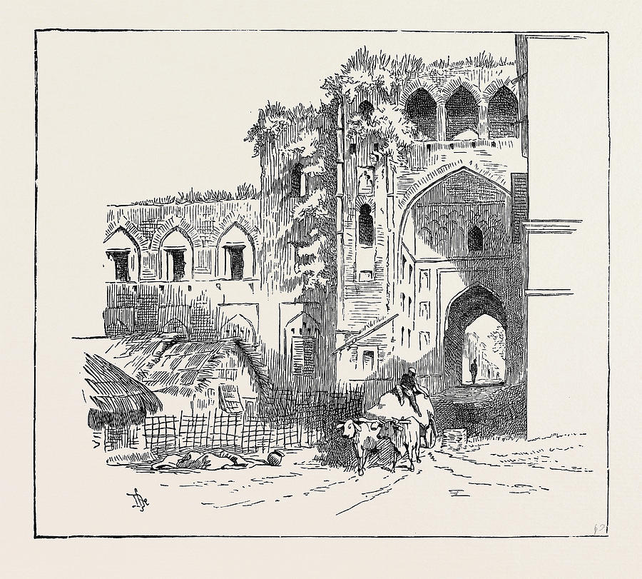 900x811 Sketches Of Ancient Buildings At Dacca Drawing By English School - English Sketches