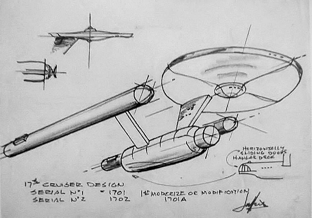 1024x716 Early Sketch Of The U.s.s. Enterprise By Matt Jefferies - Enterprise Sketch