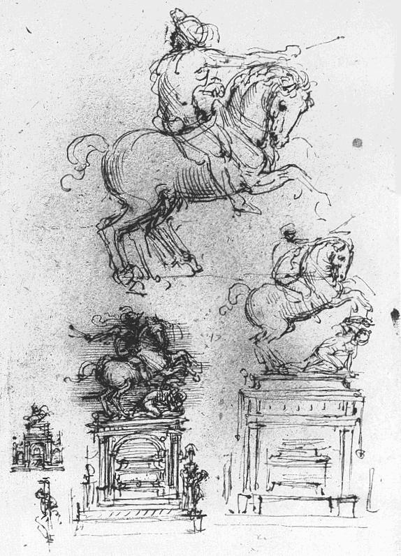 574x796 Sketches Of The Equestrian Monument Of Trivulzio By Leonardo Da - Equestrian Sketches