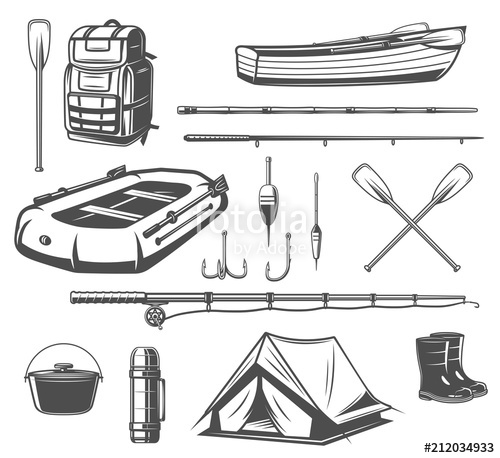 500x458 Fishing Sport Equipment Sketch Of Fisherman Tackle Stock Image - Equipment Sketch