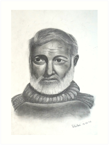 413x549 Face Of Ernest Hemingway Art Prints By Valentinagarcia Redbubble - Ernest Hemingway Sketch