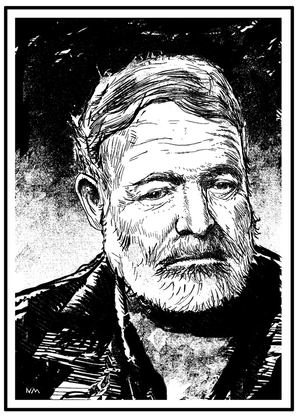 608x850 Ernest Hemingway (American Writer 1899 1961) Brush, Pen - Ernest Hemingway Sketch