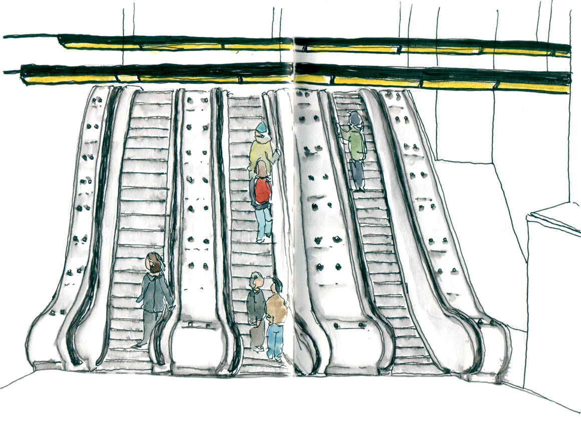 1160x869 Going Up Urban Sketchers Montreal - Escalator Sketch