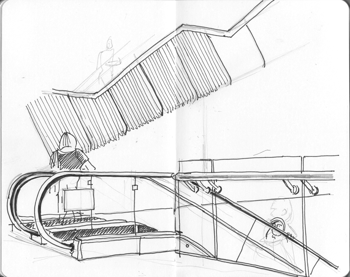 1181x934 Lineandwash Escalator - Escalator Sketch